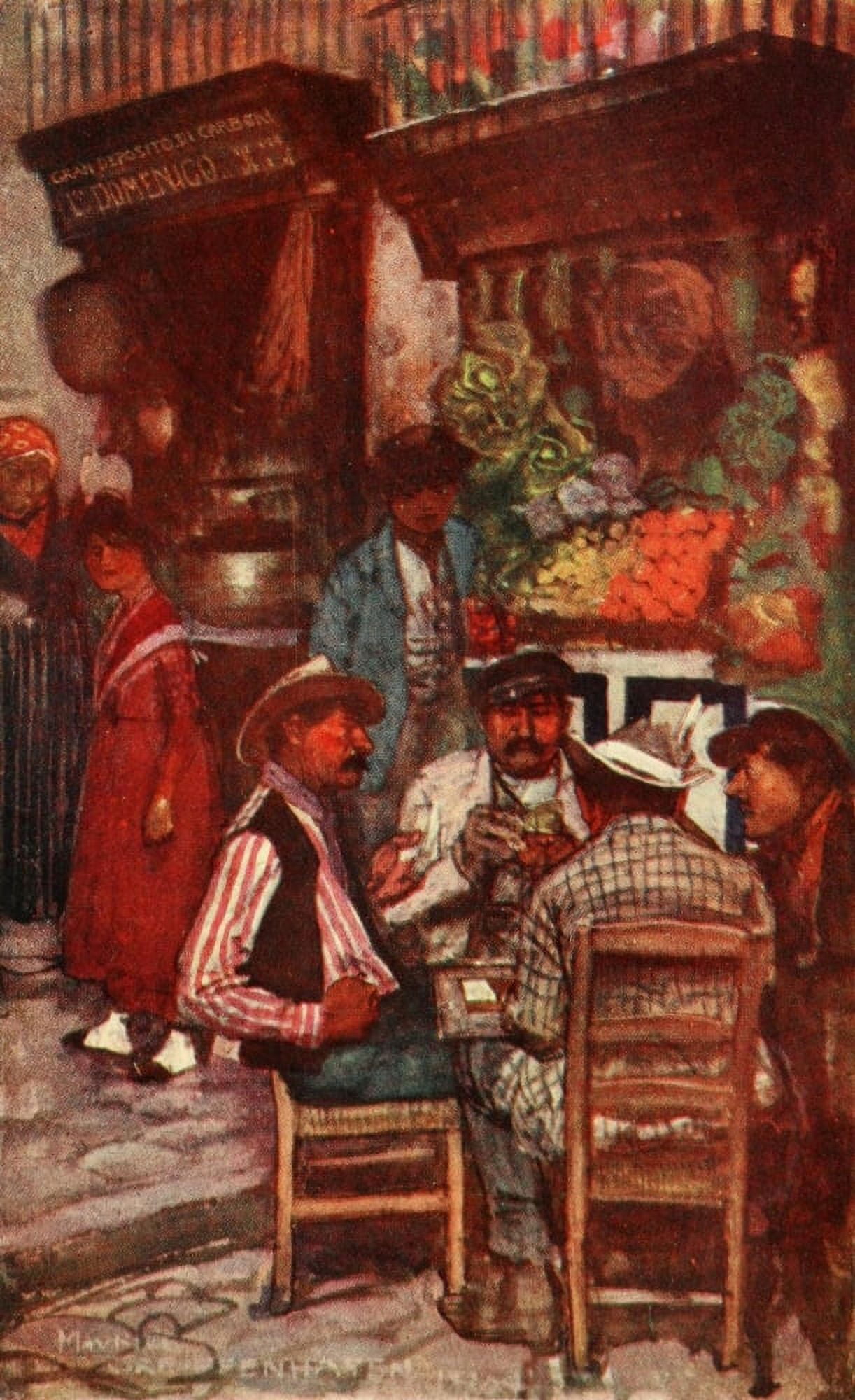 Naples Past & Present 1905 Cardplayers Canvas Art - Maurice Grieffenhagen (18 x 24)