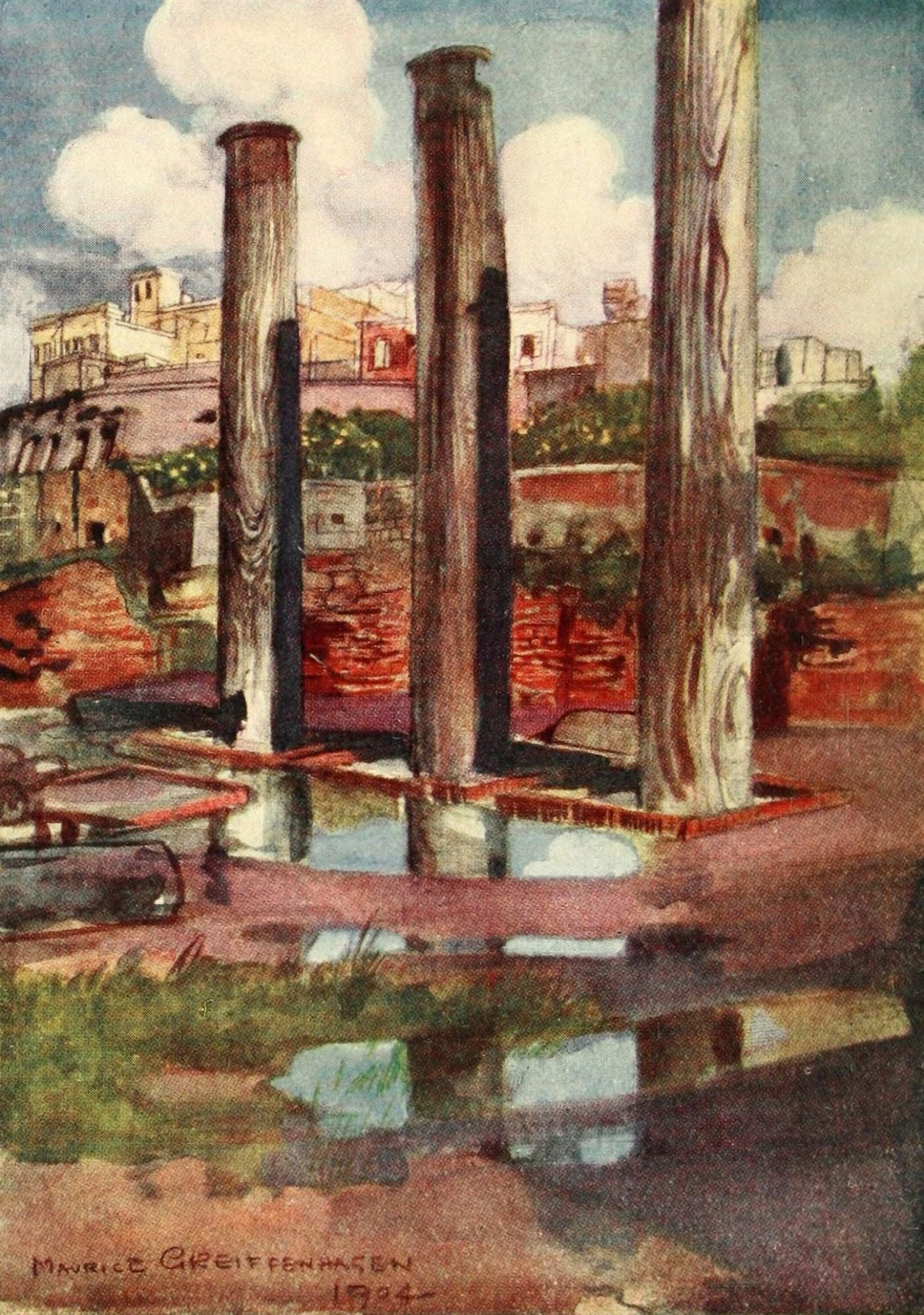 Naples Past & Present 1905 Columns at Serapeon Pozzuoli Canvas Art - Maurice Grieffenhagen (18 x 24)