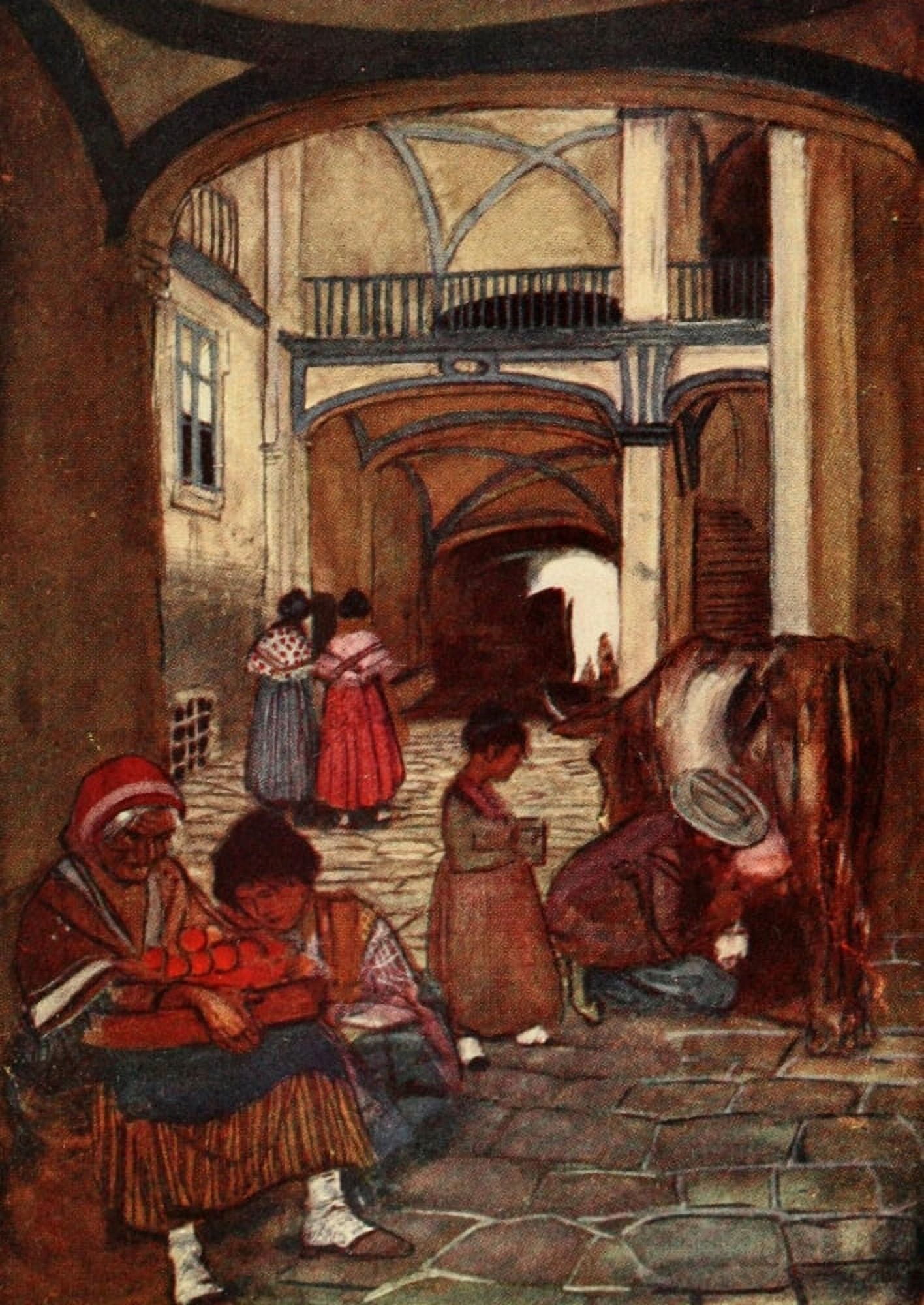 Naples Past & Present 1905 Courtyard in the Old Town Canvas Art - Maurice Grieffenhagen (24 x 36)