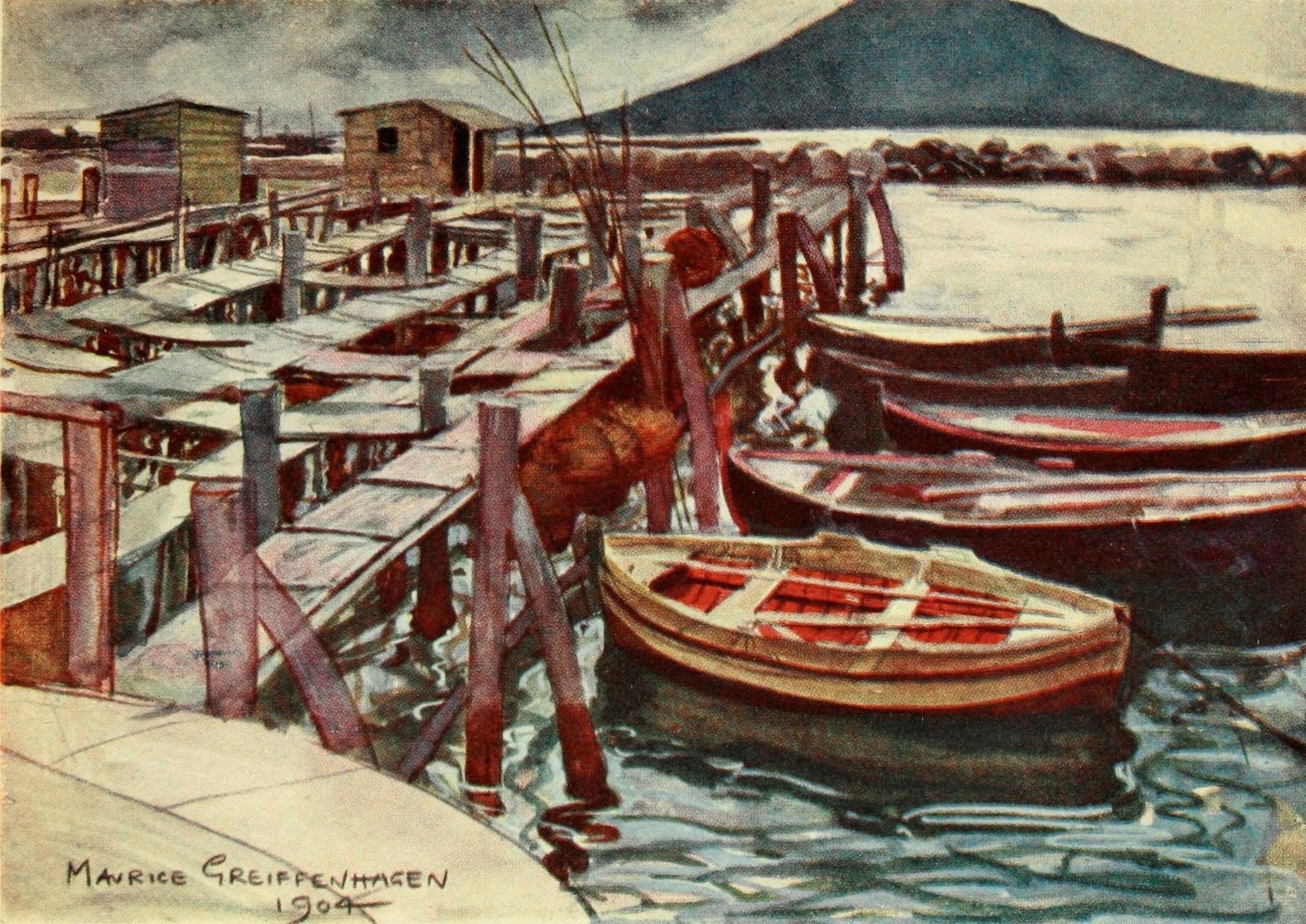 Naples Past & Present 1905 Fishing stage Santa Lucia Naples Canvas Art - Maurice Grieffenhagen (24 x 36)