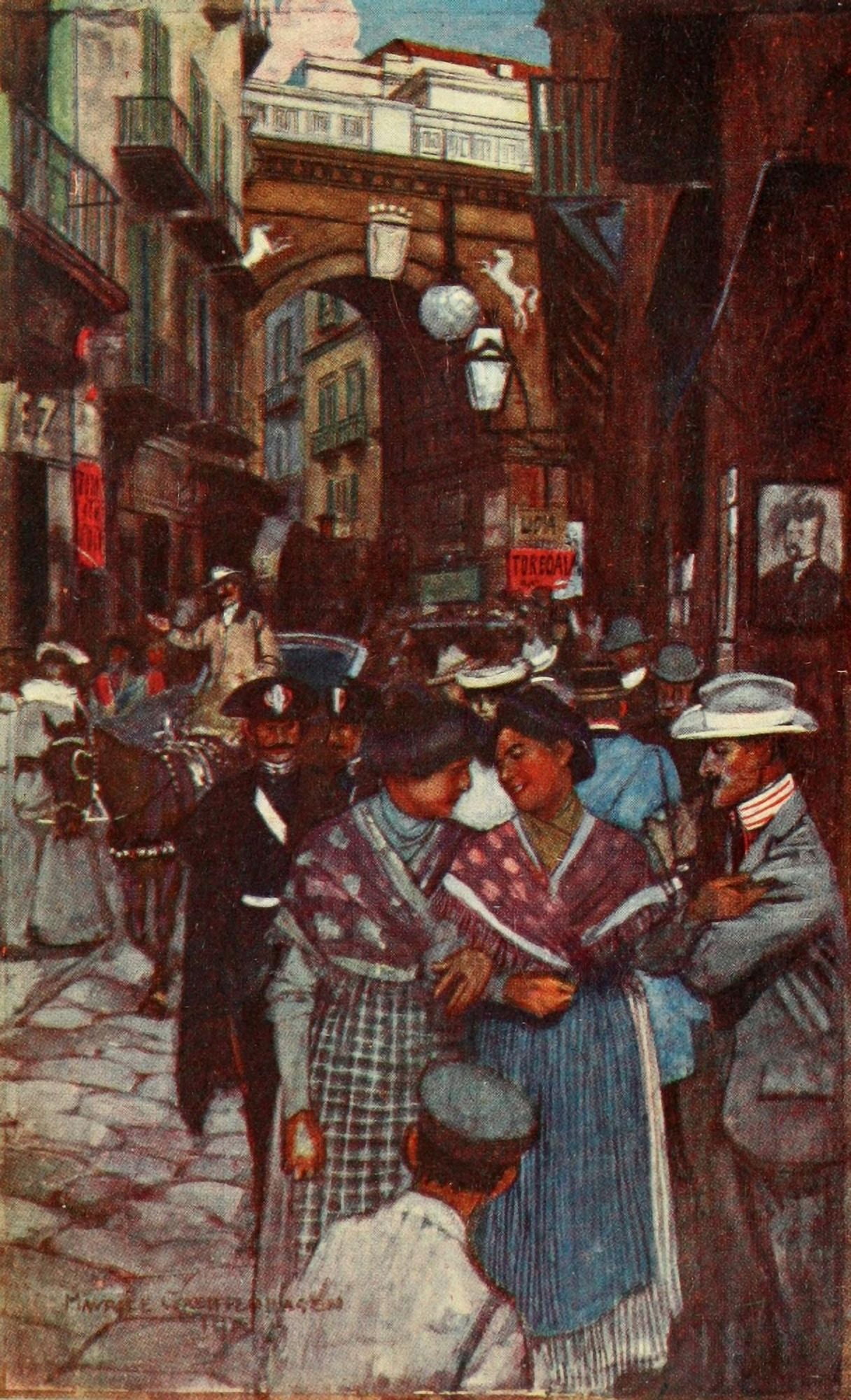 Naples Past & Present 1905 Strada di Chiaia Naples Canvas Art - Maurice Grieffenhagen (18 x 24)
