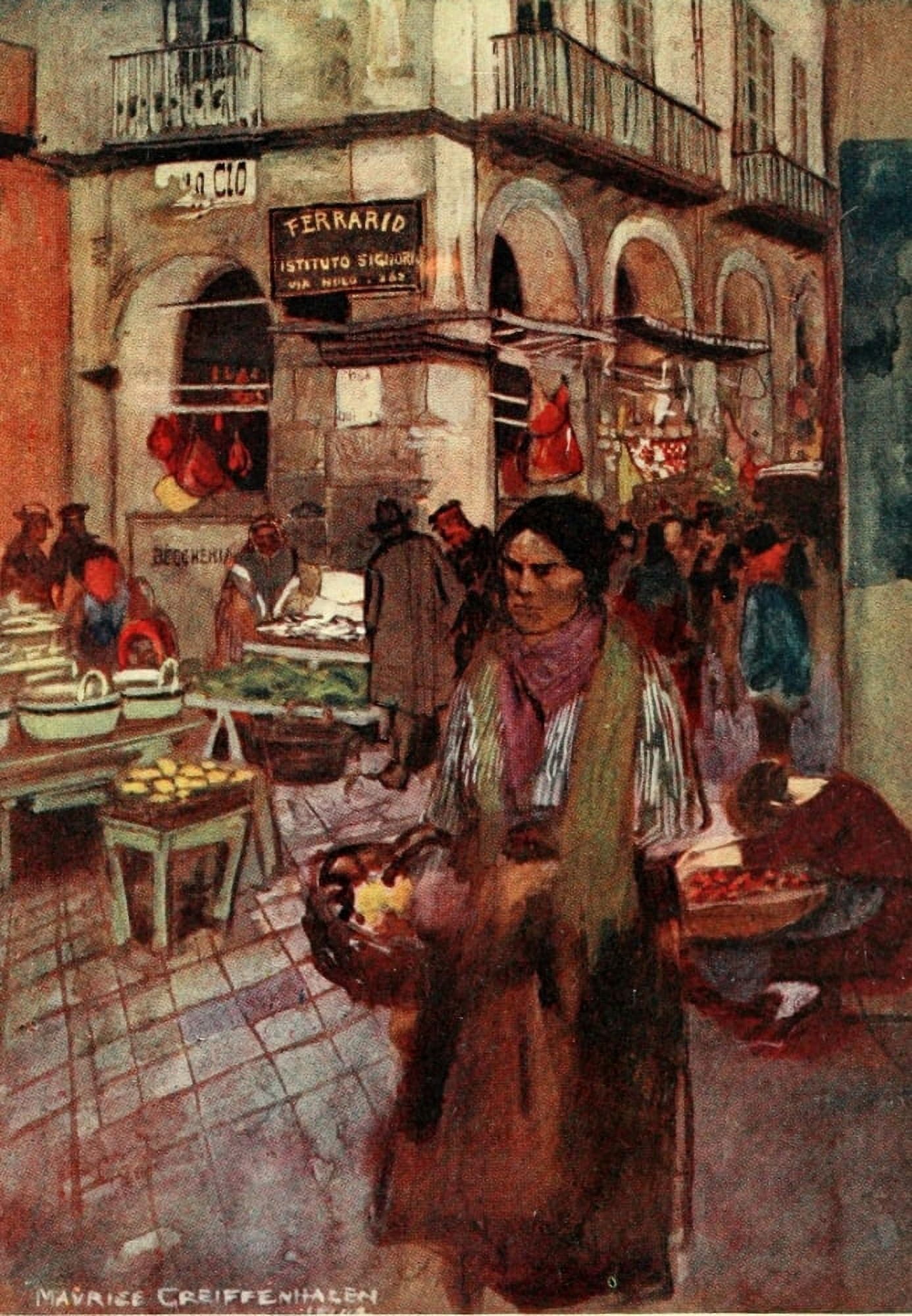 Naples Past & Present 1905 Strada di Tribinaei Canvas Art - Maurice Grieffenhagen (24 x 36)