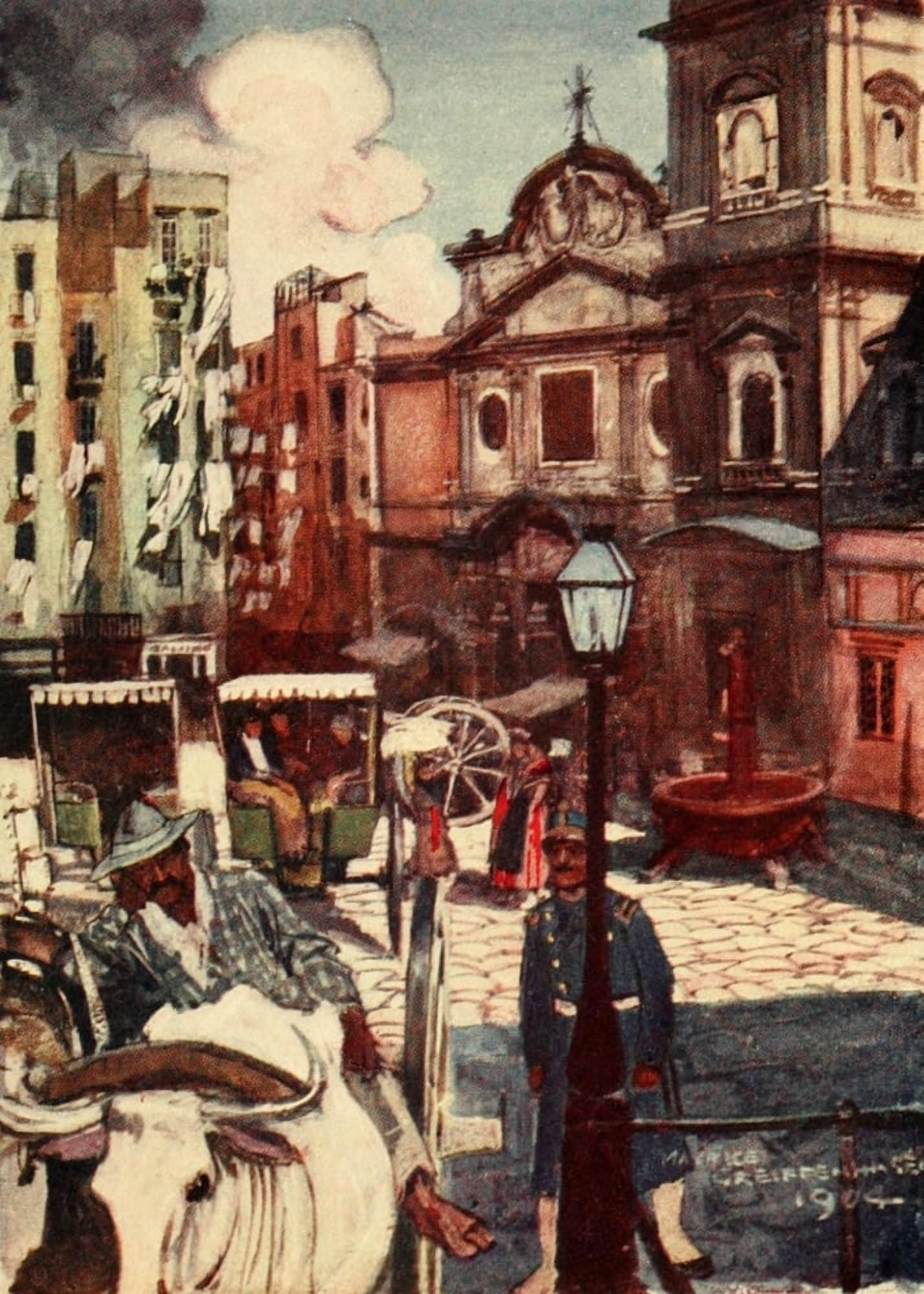 Naples Past & Present 1905 The Church of the Carmine Canvas Art - Maurice Grieffenhagen (18 x 24)