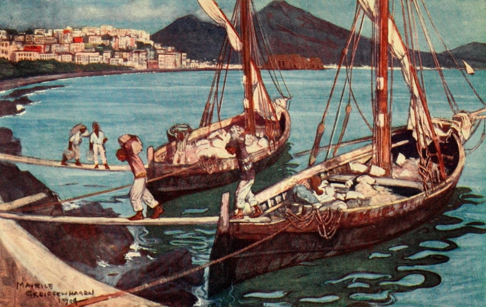 Naples Past & Present 1905 Unloading boats Canvas Art - Maurice Grieffenhagen (24 x 36)