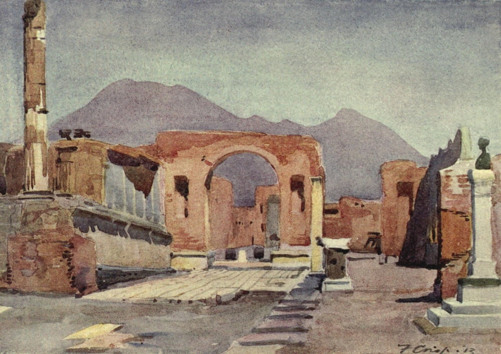 Naples & Southern Italy 1915 Pompeii with Vesuvius Canvas Art - Frank Crisp (18 x 24)