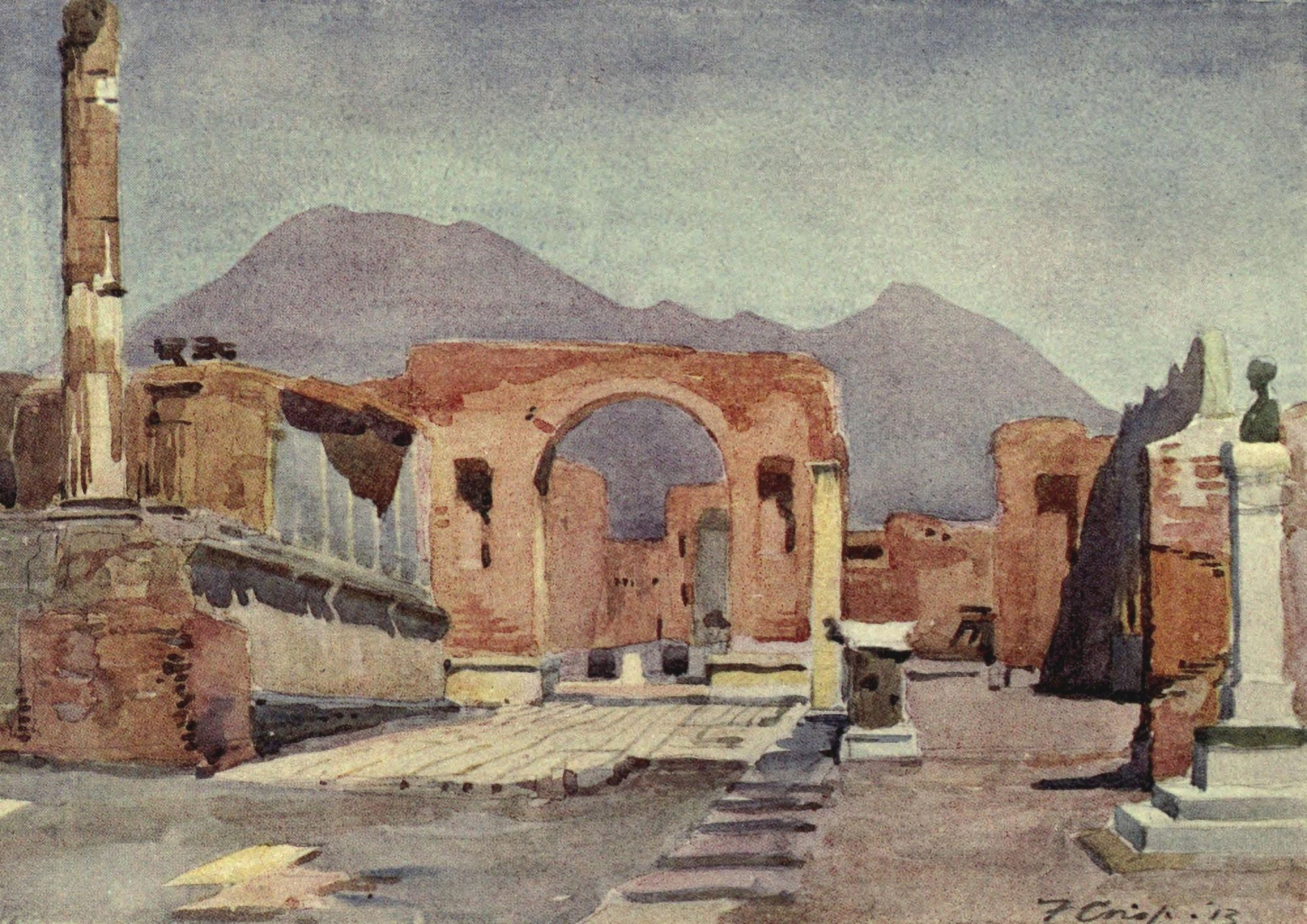 Naples & Southern Italy 1915 Pompeii with Vesuvius Canvas Art - Frank Crisp (24 x 36)