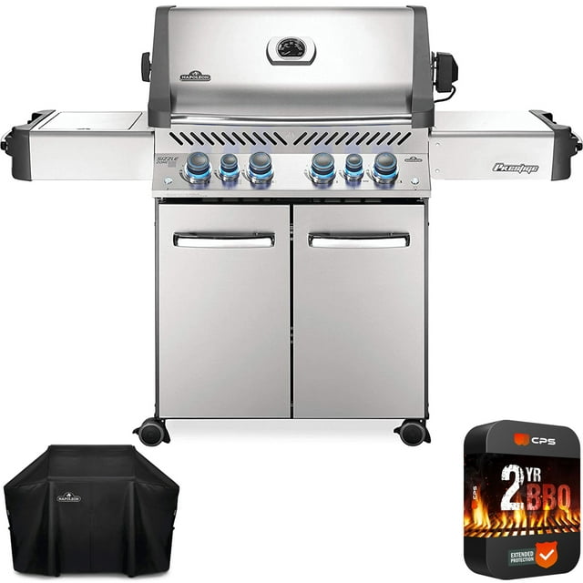 Napoleon P500RSIBPSS-3 Prestige 500 Propane Gas Grill with Infrared Side/Rear Burners Stainless Steel Bundle with PRO 500/Prestige 500 Series Grill Cover and Premium 2 YR CPS Enhanced Protection Pack