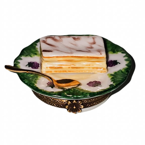 Napoleon Pastry on Green Plate | Limoges Boutique Limoges Box Porcelain Figurine