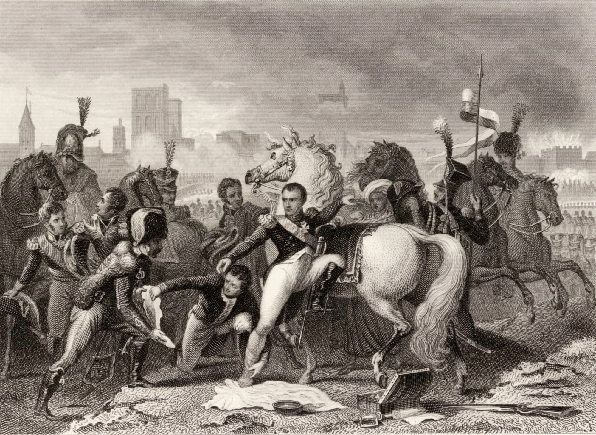 Napoleon Wounded In The Attack On Ratisbon April 1809 Napoleon Bonaparte 1769-1821 Emperor Of The French Drawn By Gautherot Engraved By AThom Canvas Art - Ken Welsh Design Pics (17 x 13)
