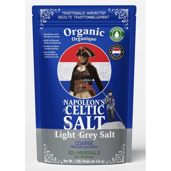 Napoleon's Celtic Salt - Celtic Salt Organic 82 Minerals Coarse, 1.0lb Resealable Bag, Hand Harvested, 100% Natural, Unrefined from France