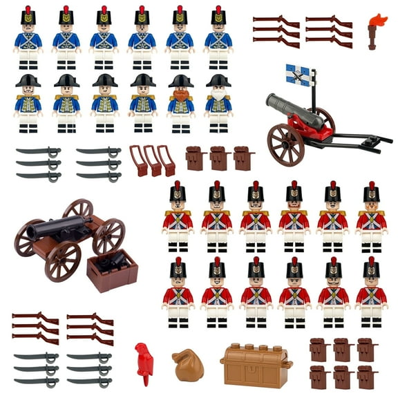 Napoleonic Revolutionary War Building Blocks Set, 12 British & 12 French Figures, Guns Cannons Accessories, Civil War Battle, Royal Navy Soldier