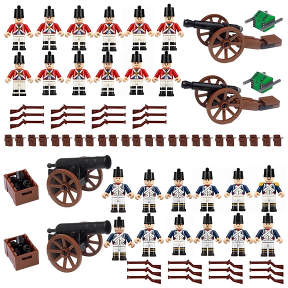Napoleonic Revolutionary War Building Blocks Set, 12 British & 12 French Soldier Figures, Weapons Cannons Accessories