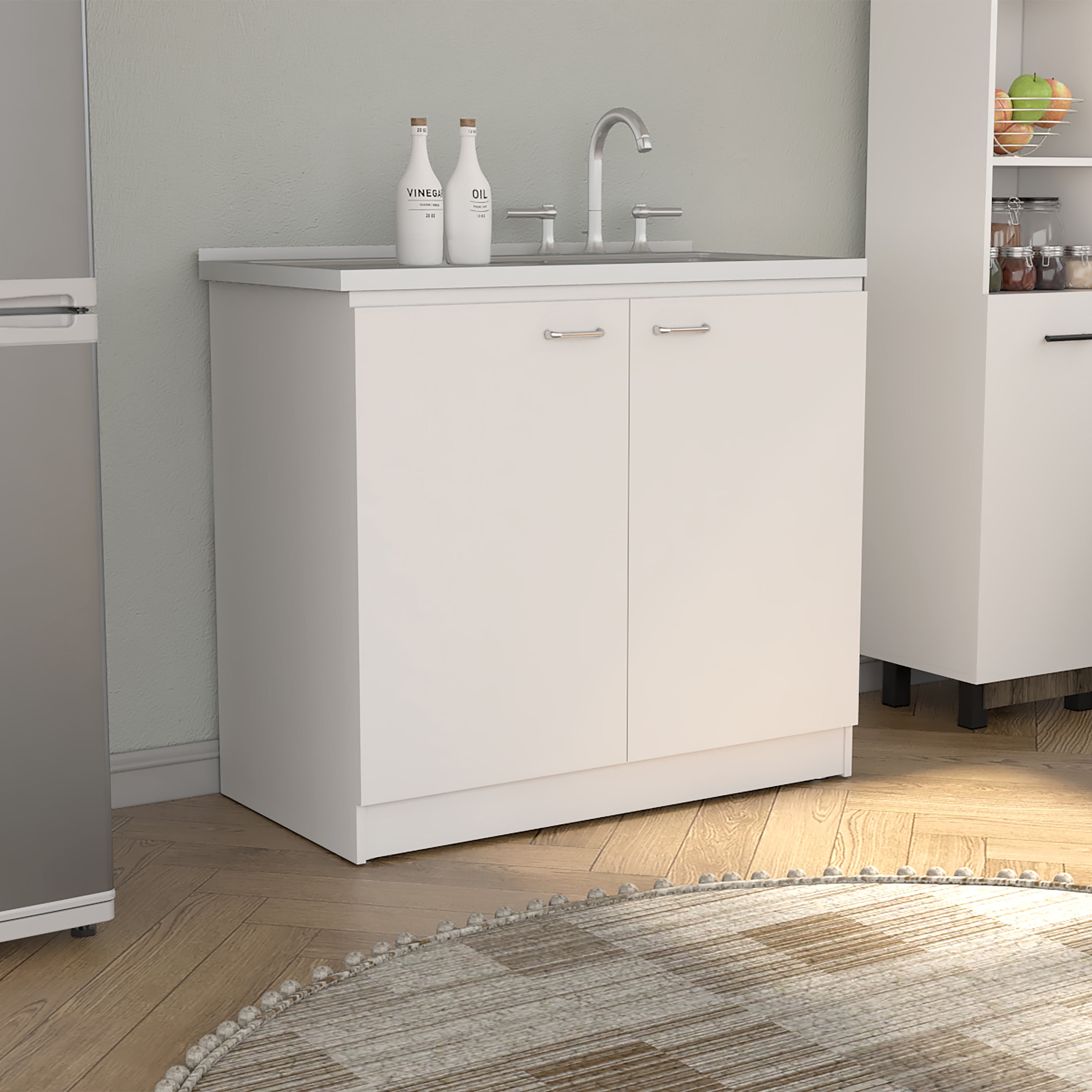 Napoles Utility Sink With Cabinet, Double Door, One Shelf -White ...