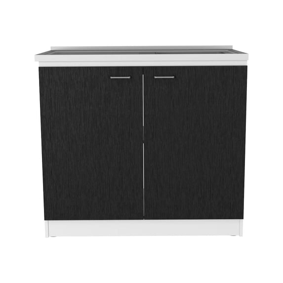 TUHOME Napoles Utility Sink Cabinet with Integrated Steel Sink, Double Door Storage