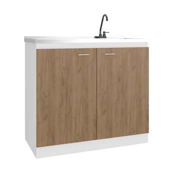 Napoles Utility Sink with Faucet Inclued and Integrated Steel Counter top, Freestanding cabinet
