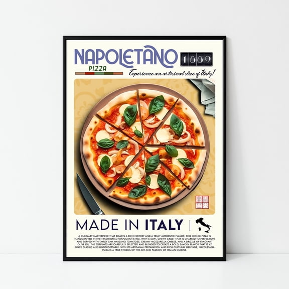 Napoletano Pizza Poster, Food Poster, Chef Print, Modern Kitchen Decor, Retro Wall Art, Gift, Food Italian, Food Print, Food Modern, Art Bar, Unfreamed 8x10
