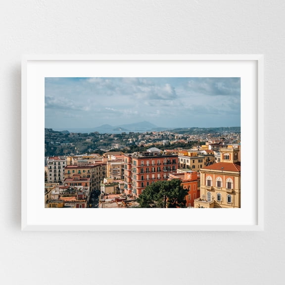 Over Napoli 02 - Naples Campania Italy Photography City Architecture Skyline Scenic Travel Poster Landscape Harbor White Framed Wall Art Print 5 x 7 inches