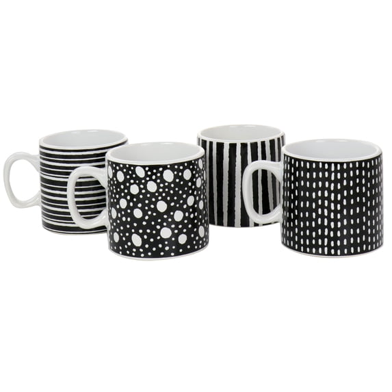 Napoli Caffe 4 Piece 17 Ounce Stoneware Assorted Mug Set in Black