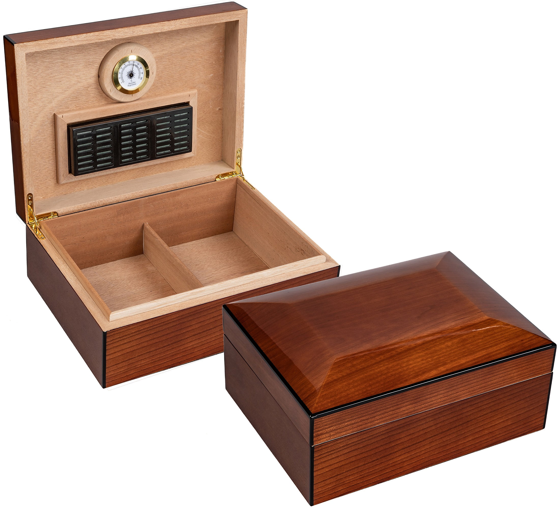 Napoli Dome Shaped Top Cigar Humidor - High Gloss Walnut Burl Finish - Capacity: 75