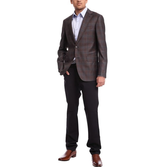 Napoli Slim Fit Brown & Blue Plaid Half Canvassed Reda Wool Blazer Sportcoat