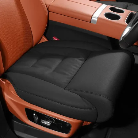 Nappa Leather Car Seat Cushion with Leg Rest, Full Wrap Seat Protector with Down Filling, All Season Universal Fit