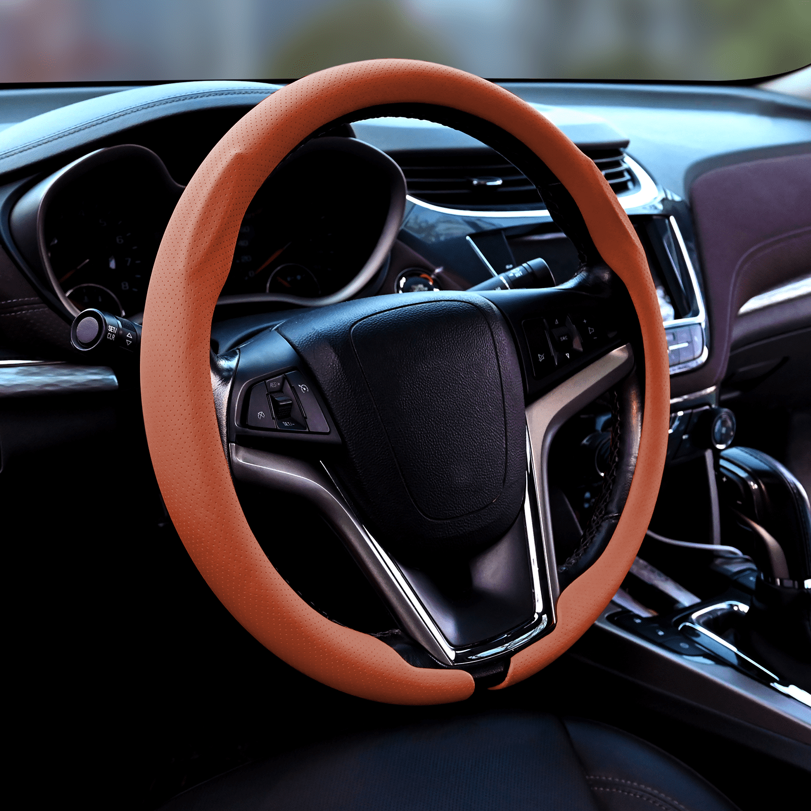 Nappa Leather Steering Wheel Cover Slim and Lightweight, Anti-Slip Grip, Breathable Material - Universal Fit for 14.5-15 Inch Cars and SUVs