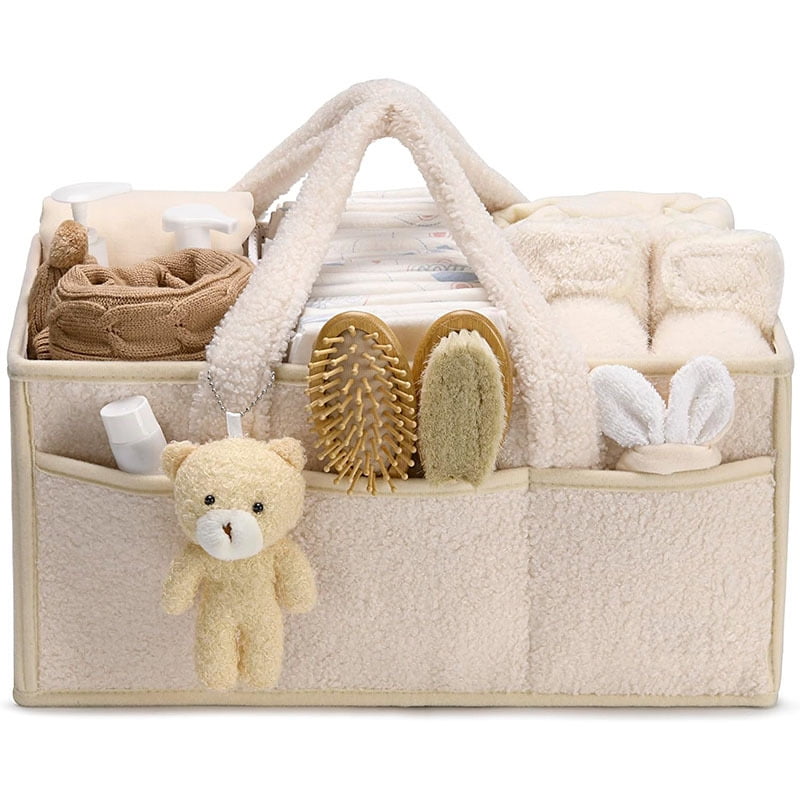 Nappy Caddy Organizer for Baby Changing Table, Portable Diaper Caddy With Removable Dividers/Handle, Newborn Essentials, Nursery Wipes Storage Bag, Gift for Mum, Baby Shower