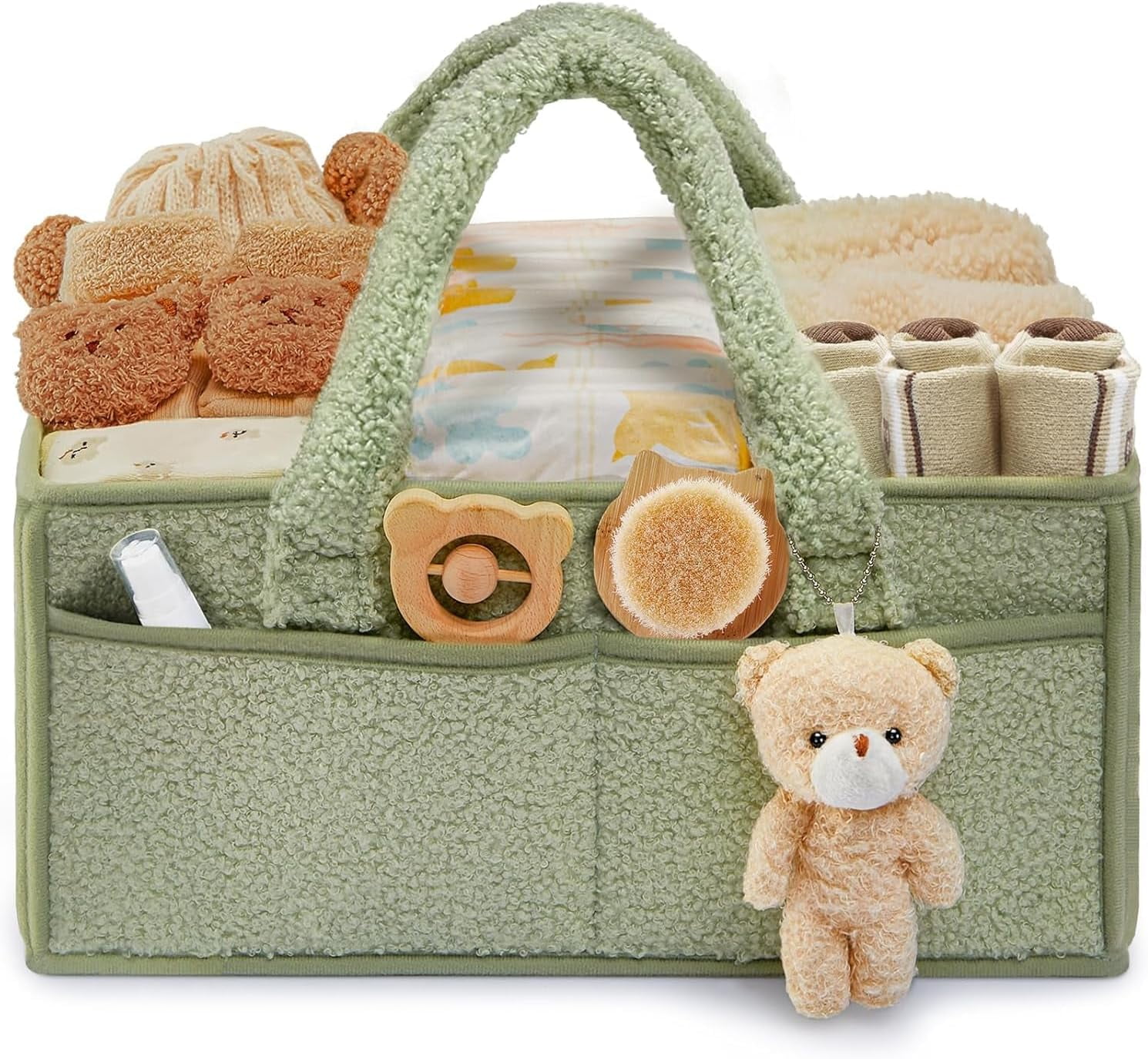Nappy Caddy Organizer for Baby Changing Table, Portable Diaper Caddy With Removable Dividers/Handle, Newborn Essentials, Nursery Wipes Storage Bag, Gift for Mum, Baby Shower