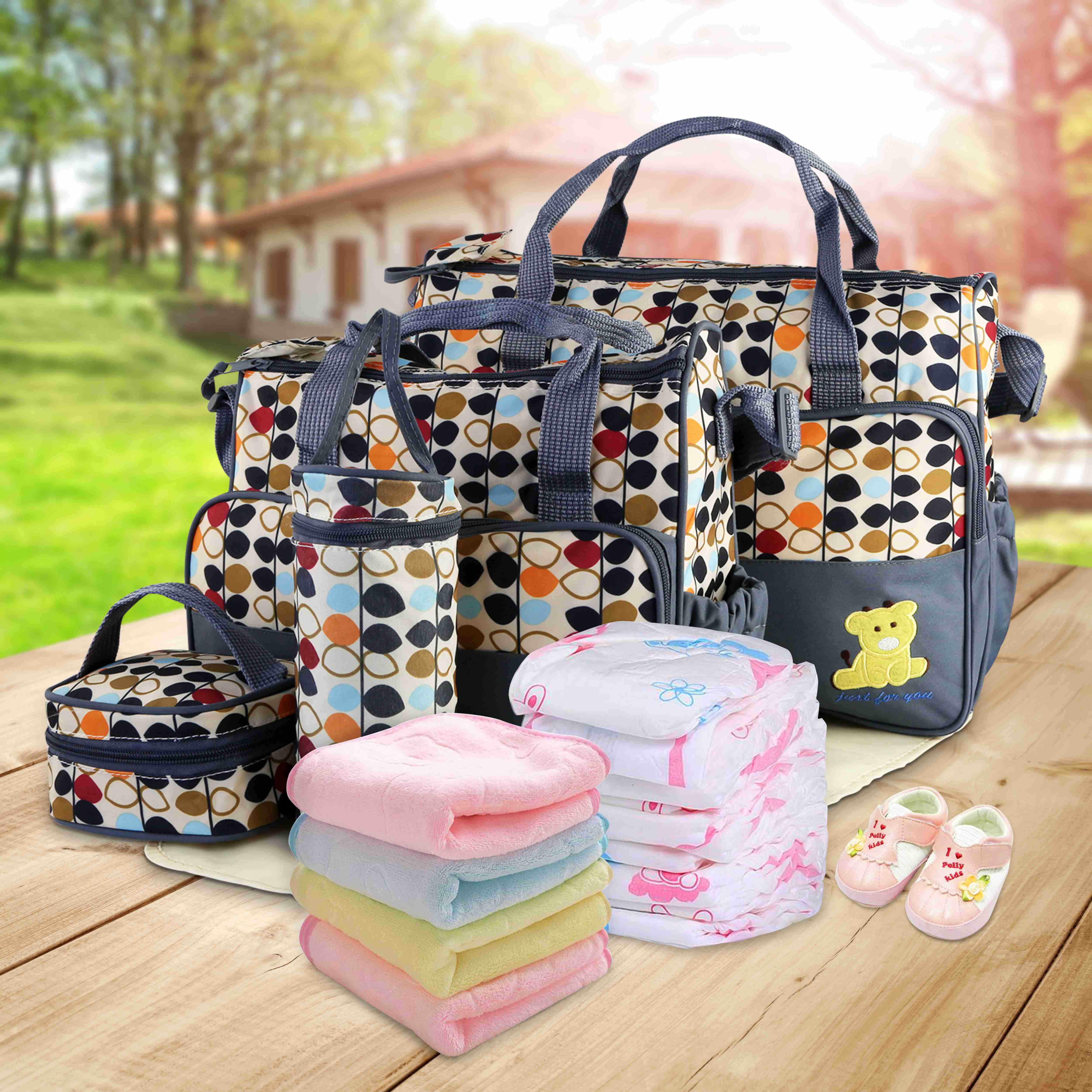5PCS Baby Nappy Diaper Bags Set Mummy Diaper Shoulder Bags with