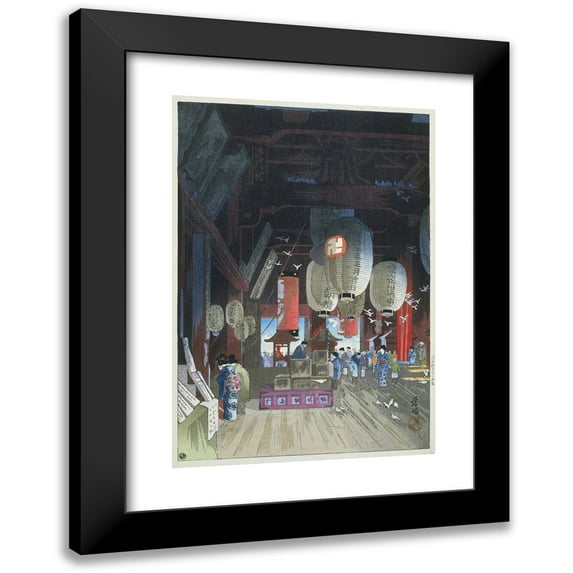 Narazaki Eisho 18x24 Black Modern Framed Museum Art Print Titled - In the Cannoon Temple in Asakusa (1932)