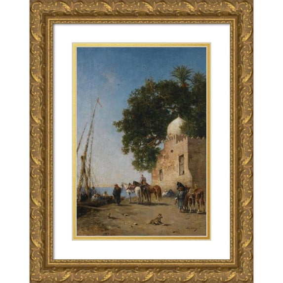 Narcisse Berchère 18x24 Gold Ornate Framed and Double Matted Museum Art Print Titled - Me Souf, Egypt