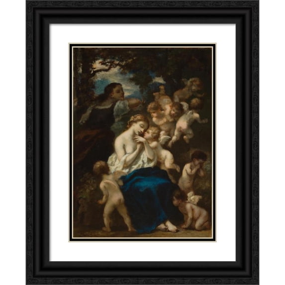 Narcisse-Virgile Diaz de La Peña 14x18 Black Ornate Wood Framed Double Matted Museum Art Print Titled - A Nymph with Cupids (1851)