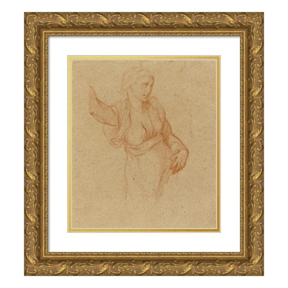 Narcisse-Virgile Diaz de La Peña 15x17 Gold Ornate Wood Frame and Double Matted Museum Art Print Titled - Draped Woman Study