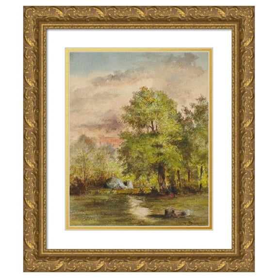 Narcisse-Virgile Diaz de La Peña 15x18 Gold Ornate Wood Frame and Double Matted Museum Art Print Titled - View of a Clearing