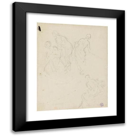 Narcisse-Virgile Diaz de La Peña 20x24 Black Modern Framed Museum Art Print Titled - Four Draped Women's Sketches