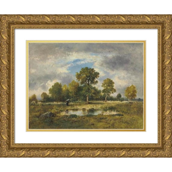 Narcisse-Virgile Diaz de La Peña 24x19 Gold Ornate Framed and Double Matted Museum Art Print Titled - La Mare Aux Viperes (1873)