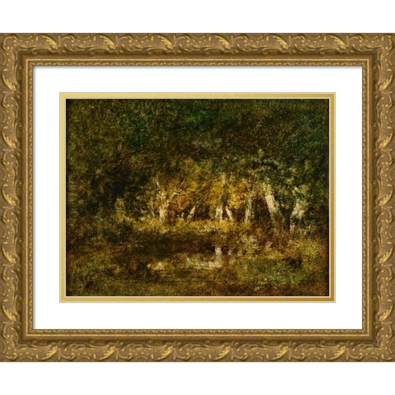 Narcisse-Virgile Diaz de La Peña 24x19 Gold Ornate Framed and Double Matted Museum Art Print Titled - Small Pond in the Forest
