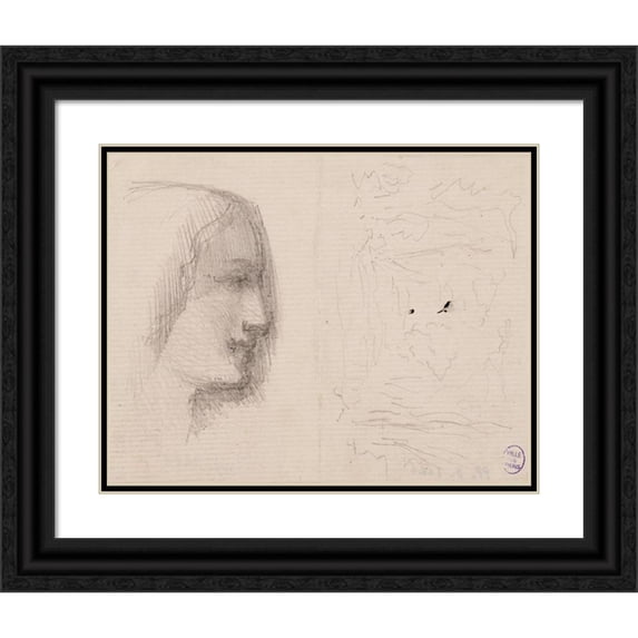 Narcisse-Virgile Diaz de La Peña 24x20 Black Ornate Framed Double Matted Museum Art Print Titled: Profile of Woman on the Right and Landscape Diagram