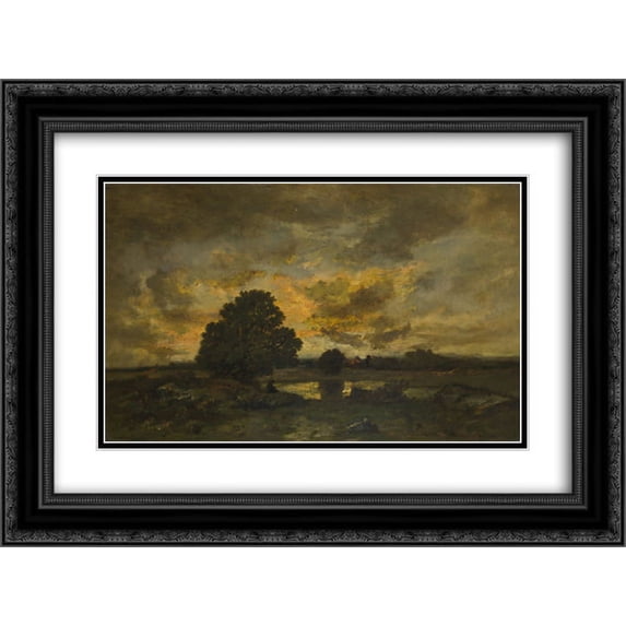 Narcisse Virgilio Diaz 2x Matted 24x20 Black Ornate Framed Art Print 'Common with Stormy Sunset'
