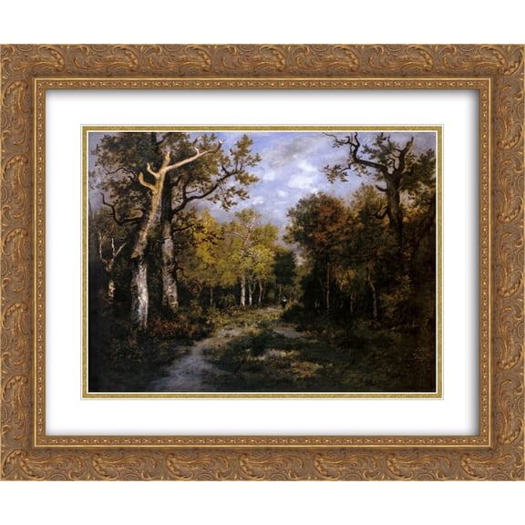 Narcisse Virgilio Diaz 2x Matted 24x20 Gold Ornate Framed Art Print 'The Forest in Fontainebleau'