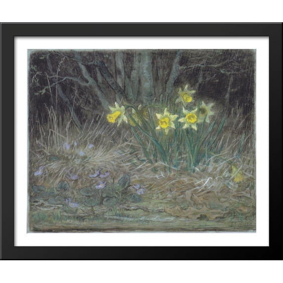 Narcissi and Violets 34x28 Large Black Wood Framed Print Art by Jean Francois Millet