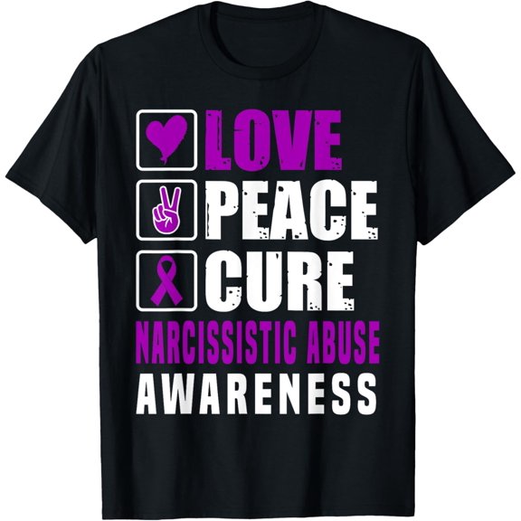 Narcissistic Abuse Awareness Love Peace Cure Purple Ribbon T-Shirt