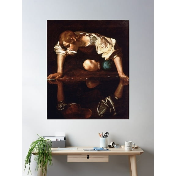 Narcissus By Caravaggio (1599) Poster Wall Art, Modern Wall Decor For Living Room Bedroom, 12x18 UNFRAMED