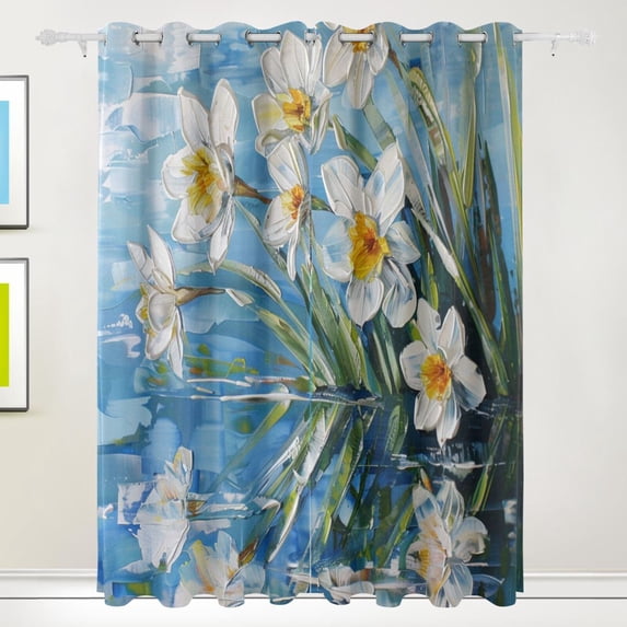 Narcissus Daffodil Oil Paint Room Blackout Cutrains Original Design Summer Thermal Insulated Curtain for Home, Living Room, Bedroom, Offices, Kitchen 72 x 55 Inch x 2 Panels