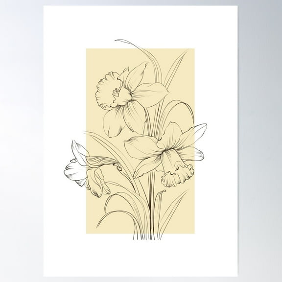 Narcissus Flowers Drawing Line Art Pastel Garden Poster Wall Art, Modern Wall Decor For Living Room Bedroom, 8x12 UNFRAMED
