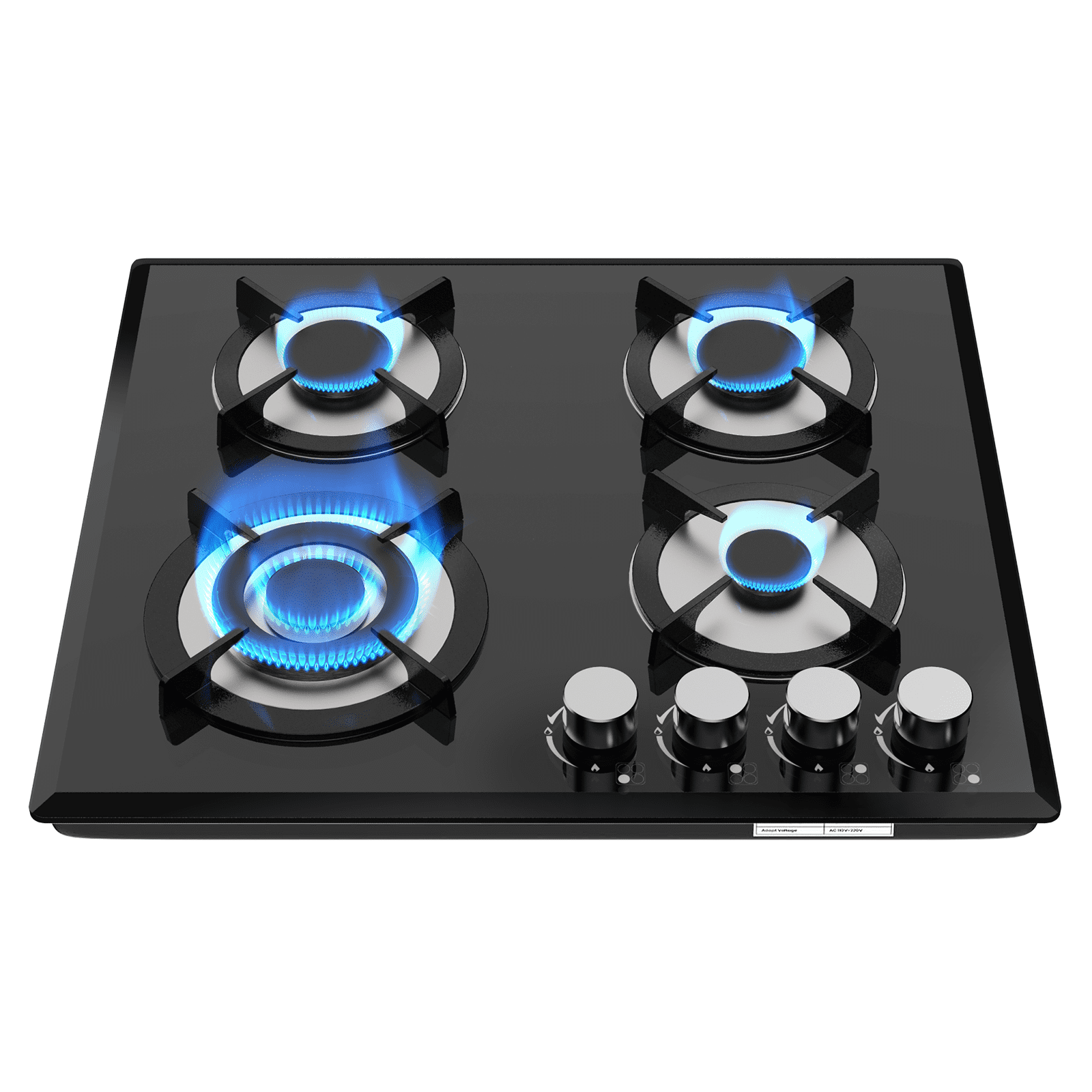 Nardea 24 inch 4 Burner Gas Stove Cooktop Black Glass Top Built-in Propane Stove with NG/LPG Conversion for Kitchen and RV