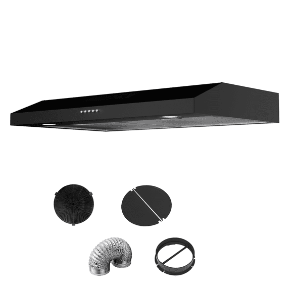 Nardea 30 Inch Under Cabinet Range Hood, 300 CFM Black Kitchen Stove Vent Hood, Ducted/Ductless Convertible with LED Lights & Dishwasher-Safe Filter, Plug-In 120V Exhaust Fan