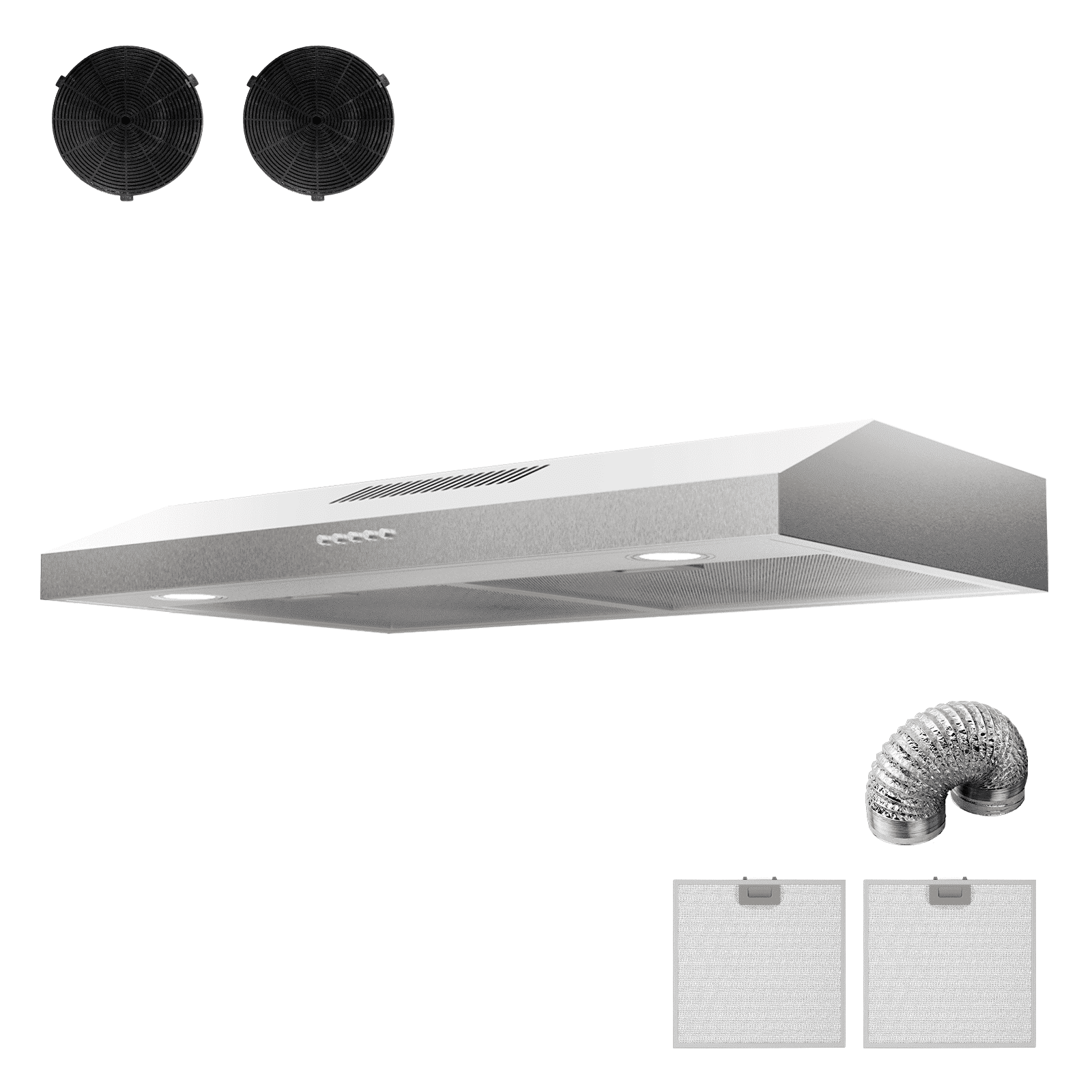 Nardea 30 Inch Under Cabinet Range Hood, 300 CFM Brushed Stainless Steel Kitchen Exhaust Fan with 3-Speed Quiet Motor, Ducted/Ductless Convertible Stove Vent Hood with LED Lights and Filters