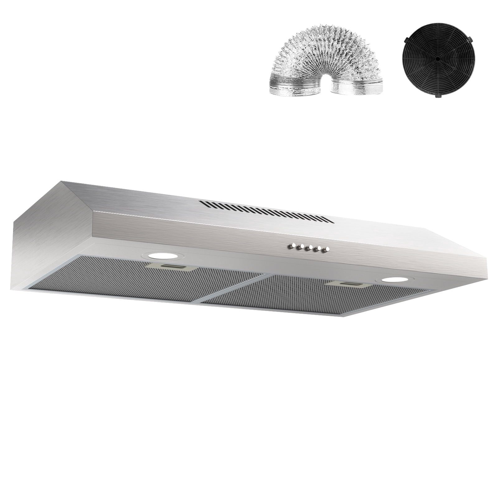 Nardea 30 Inch Under Cabinet Range Hood, Stainless Steel Kitchen Exhaust Fan 3 Speed and 300 CFM, Ducted/Ductless Convertible Stove Vent Hood with Charcoal Filter & Aluminum Exhaust Pipe