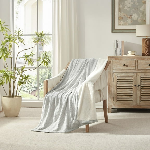 Narniar Chenille Reverse to Faux Fur Throw Blanket 50x60 Gray for Bed Sofa Couch, Soft Cozy Warm